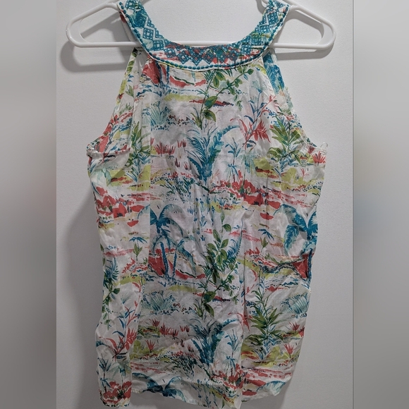 NWT Sigrid Olsen Blouse Beach Print V Neck Embroidery 100% Cotton Summer, Small - Picture 5 of 5